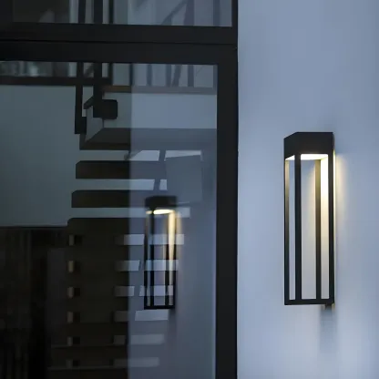 Modern Steel Black Rectangle LED Outdoor Wall Light Image - 4