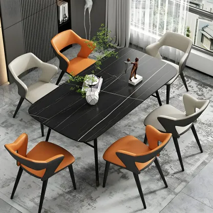 Modern Armchair Open Back Faux Leather Dining Chair Image - 4