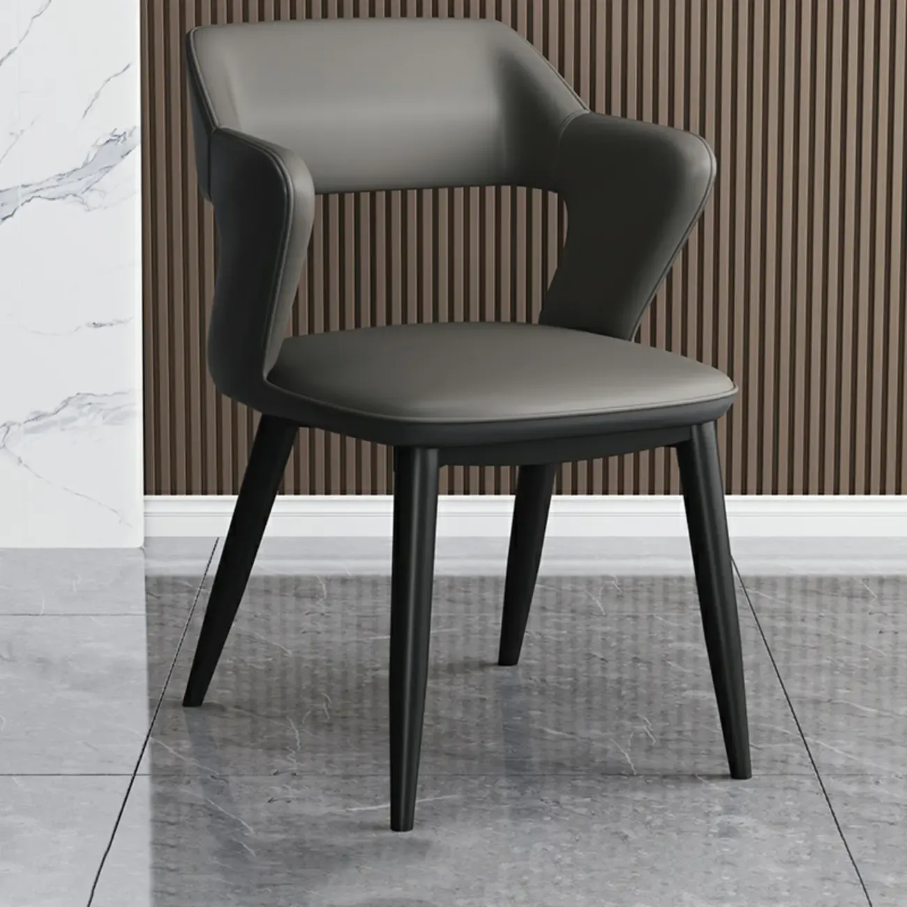Modern Armchair Open Back Faux Leather Dining Chair Image - 5