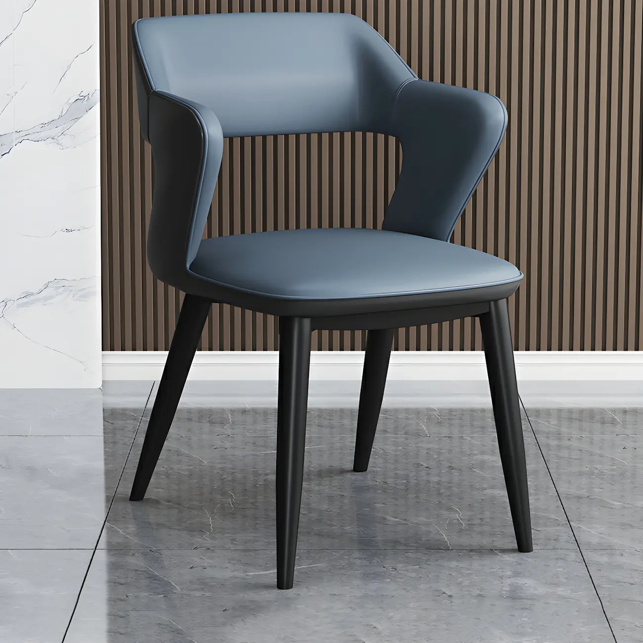 Modern Armchair Open Back Faux Leather Dining Chair Image - 13 | homeyfad