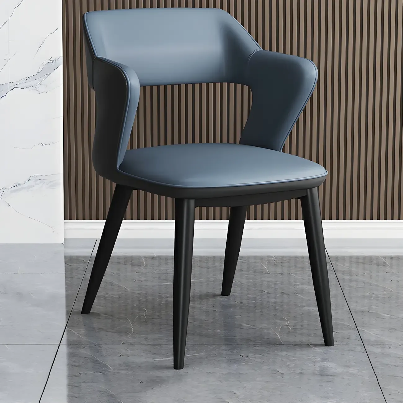 Modern Armchair Open Back Faux Leather Dining Chair Image - 13