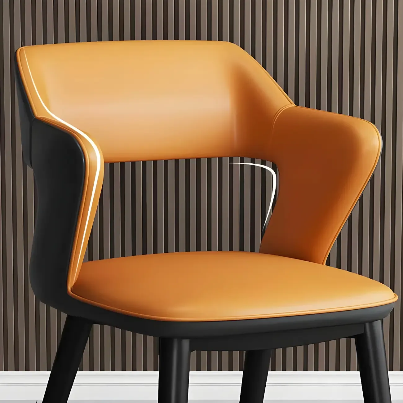 Modern Armchair Open Back Faux Leather Dining Chair Image - 14