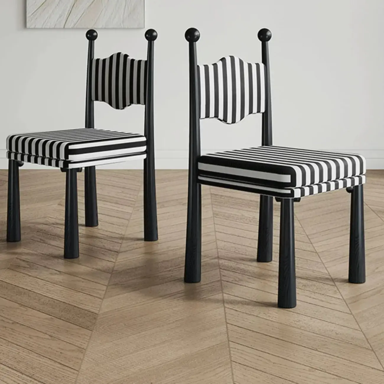 Upholstered Black Armless Striped Dining Chair Image - 1 | homeyfad