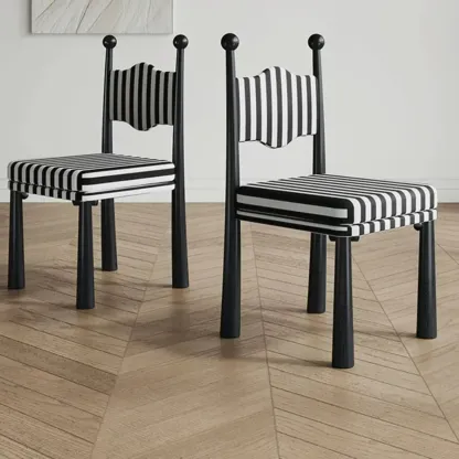 Upholstered Black Armless Striped Dining Chair Image - 1