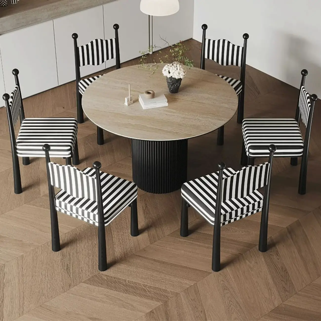 Upholstered Black Armless Striped Dining Chair Image - 3 | homeyfad