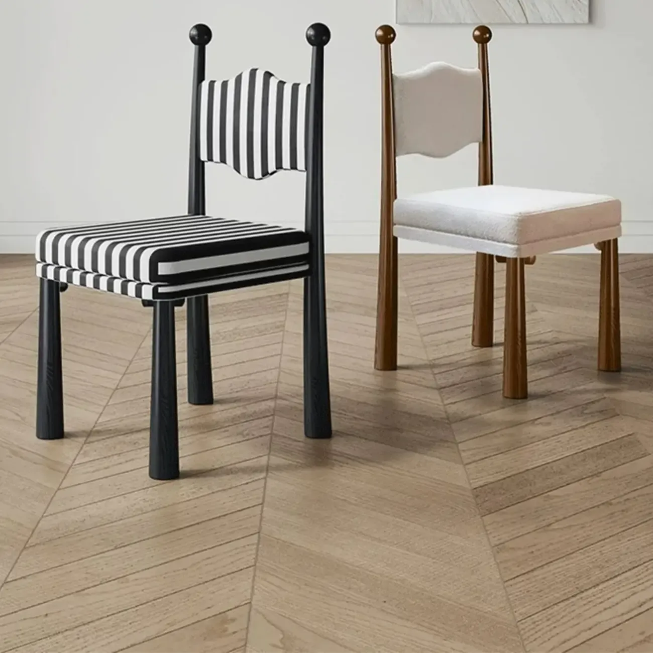 Upholstered Black Armless Striped Dining Chair Image - 4