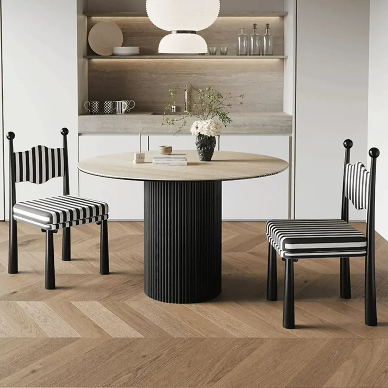 Upholstered Black Armless Striped Dining Chair Image - 5 | homeyfad