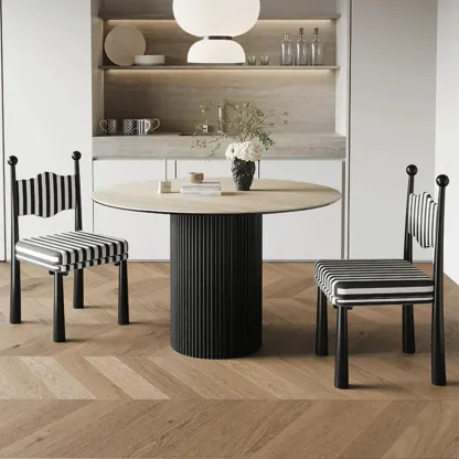 Upholstered Black Armless Striped Dining Chair Image - 5