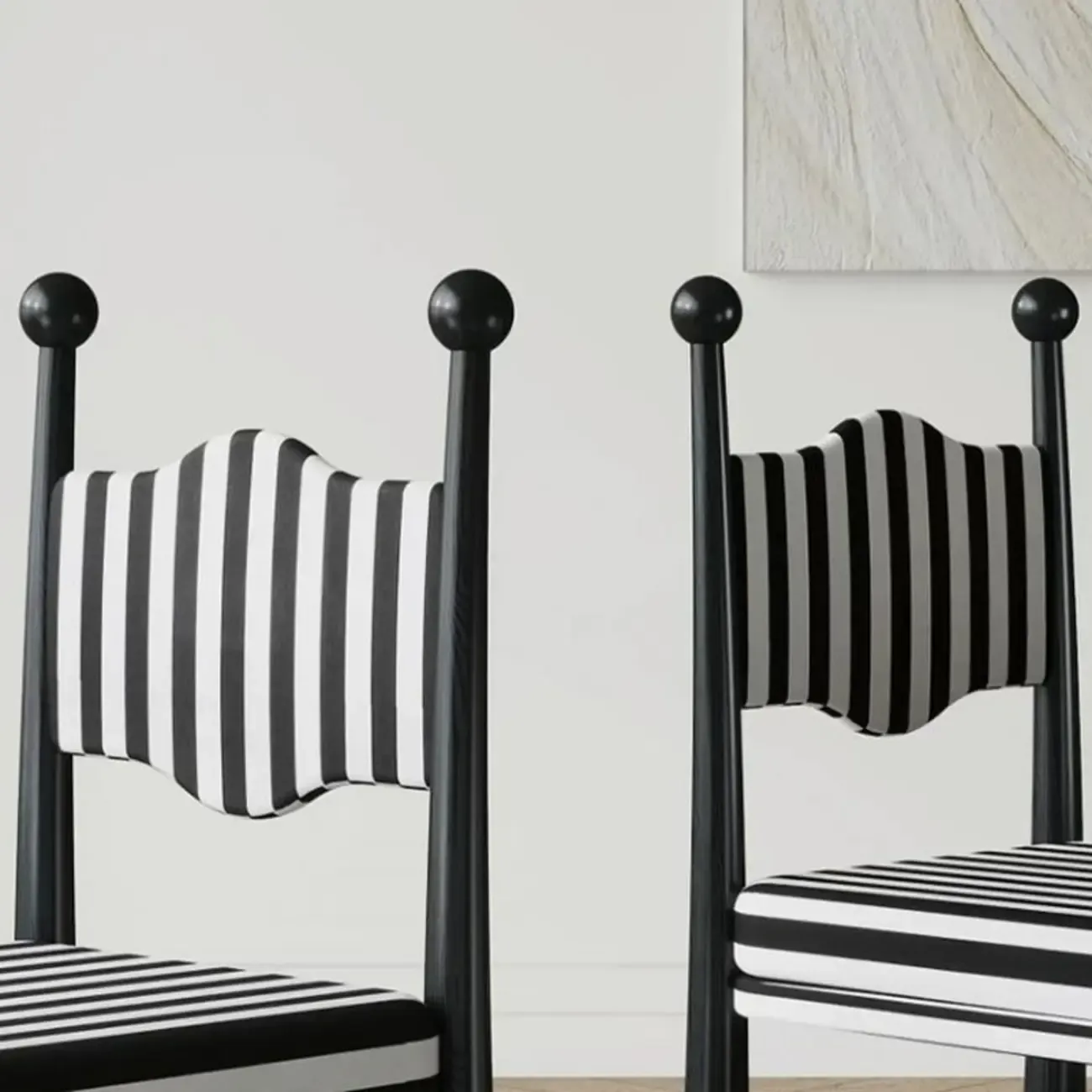 Upholstered Black Armless Striped Dining Chair Image - 8