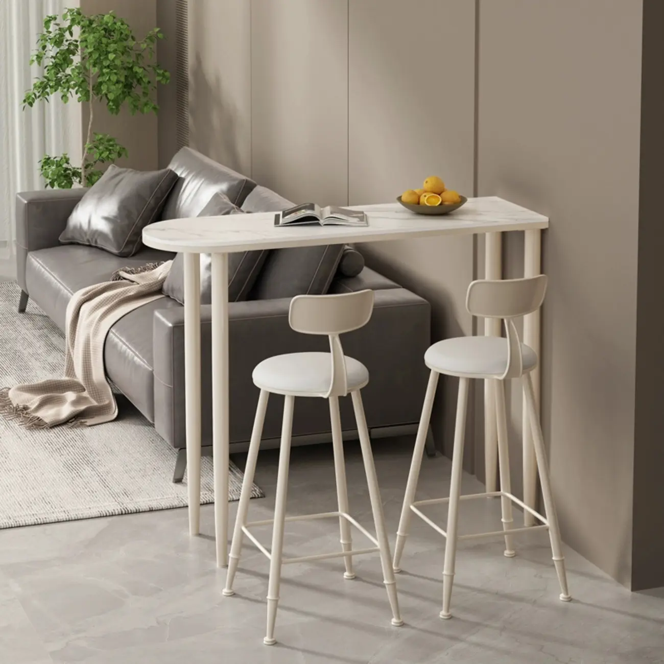 Free Form Modern White Stone Top Bar Table with Iron Frame Image - 1 | homeyfad