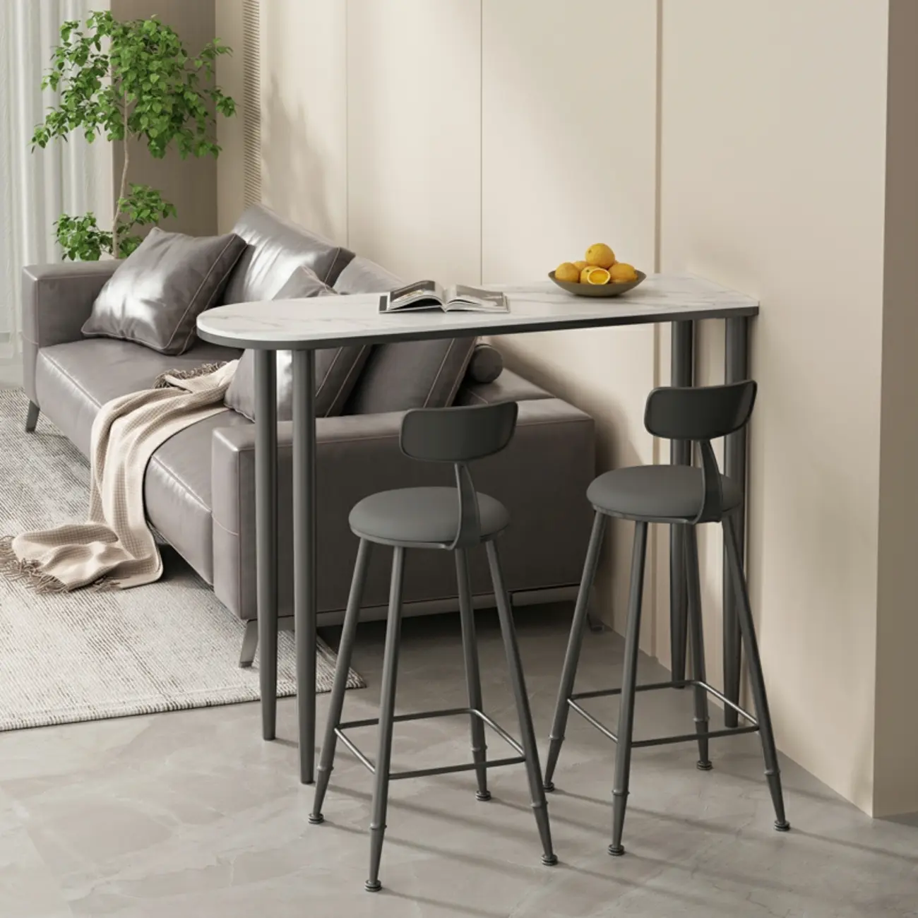 Free Form Modern White Stone Top Bar Table with Iron Frame Image - 2 | homeyfad