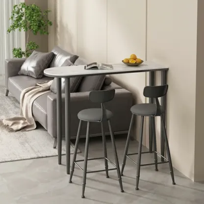 Free Form Modern White Stone Top Bar Table with Iron Frame Image - 2