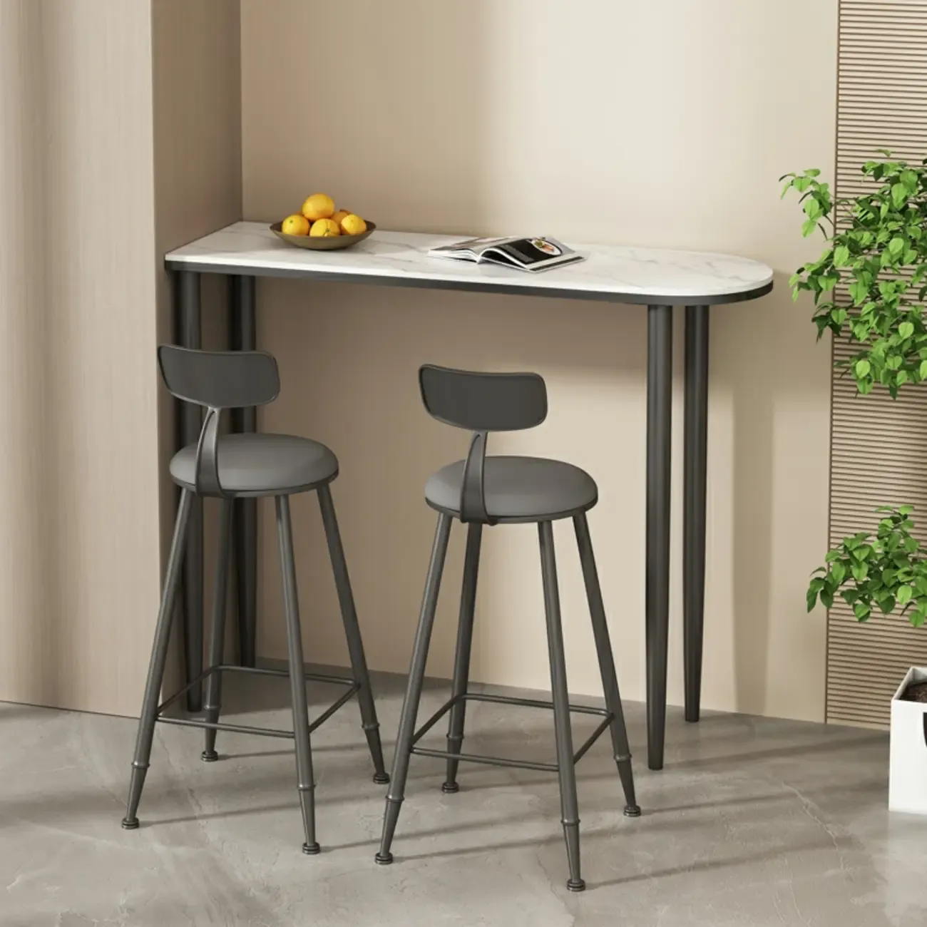 Free Form Modern White Stone Top Bar Table with Iron Frame Image - 3