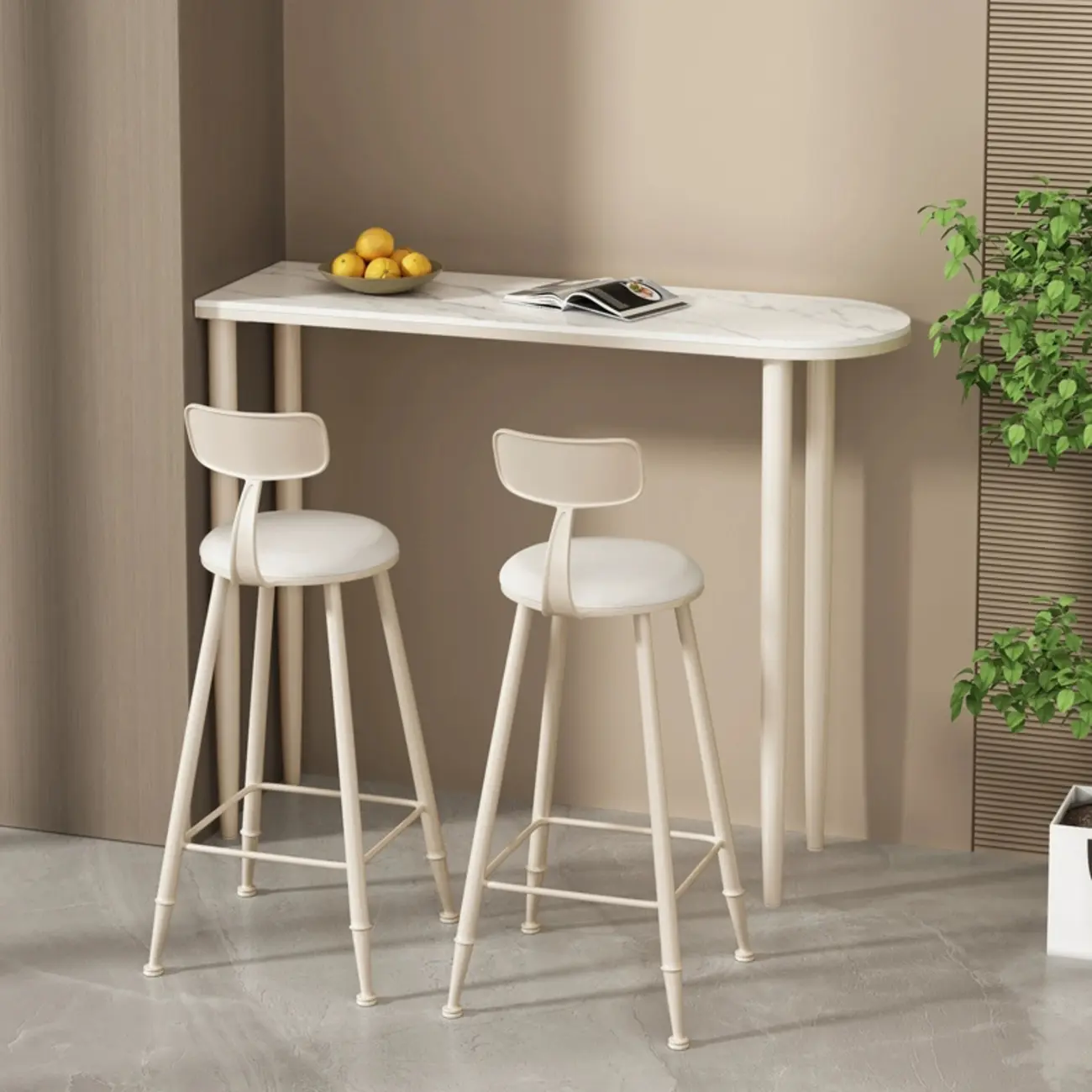 Free Form Modern White Stone Top Bar Table with Iron Frame Image - 4 | homeyfad