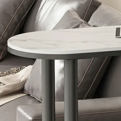 Free Form Modern White Stone Top Bar Table with Iron Frame Image - 6