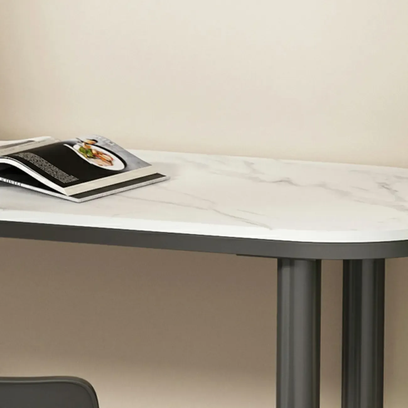 Free Form Modern White Stone Top Bar Table with Iron Frame Image - 7