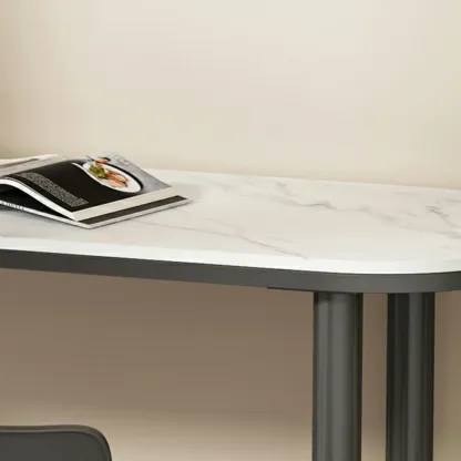 Free Form Modern White Stone Top Bar Table with Iron Frame Image - 7