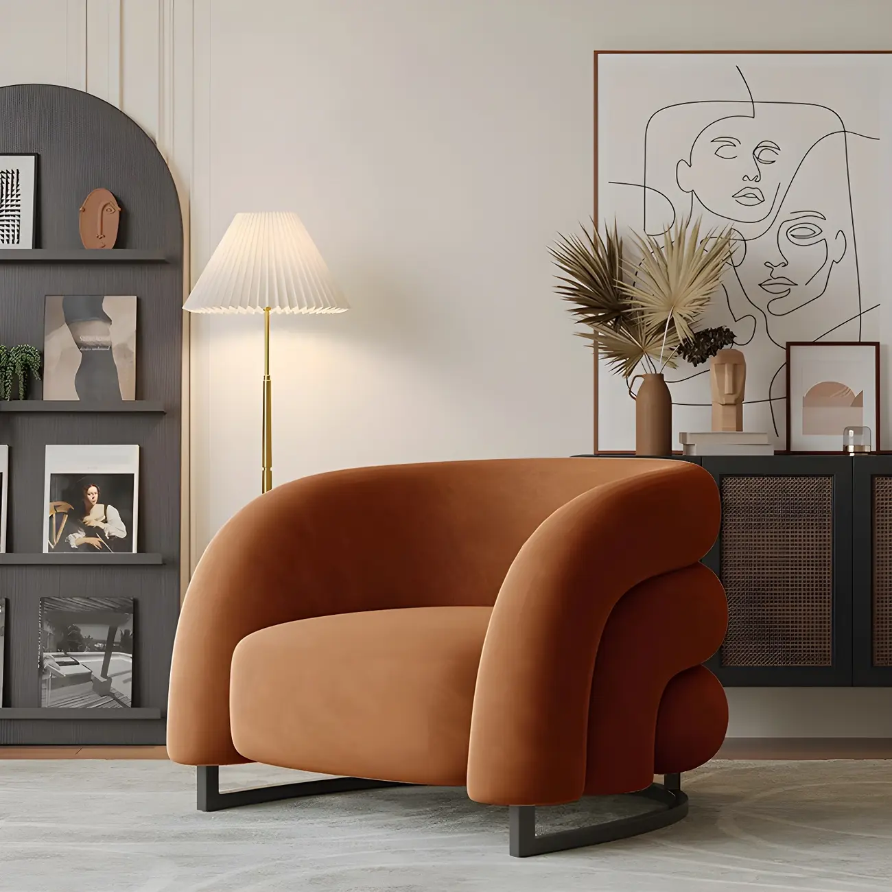 Nordic Metal Velvet Accent Chair with High-Back for Living Room Image - 2 | homeyfad