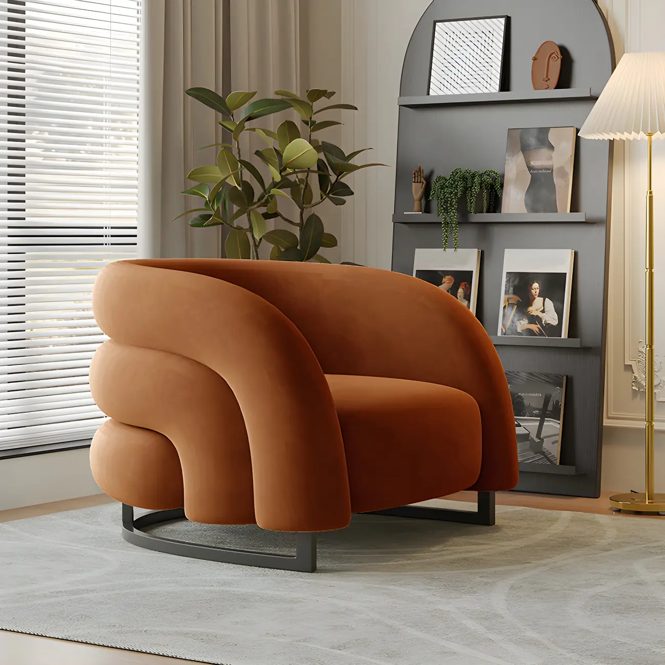 Nordic Metal Velvet Accent Chair with High-Back for Living Room Image - 3 | homeyfad
