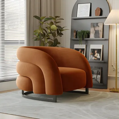 Nordic Metal Velvet Accent Chair with High-Back for Living Room Image - 3