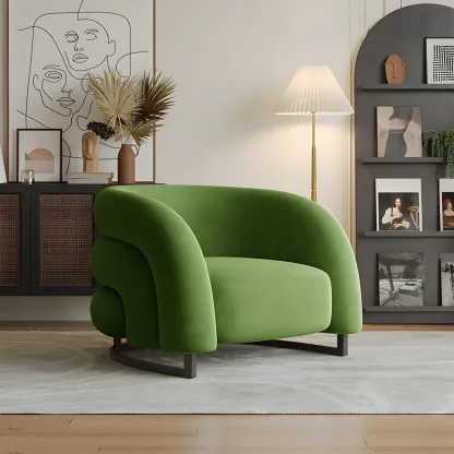 Nordic Metal Velvet Accent Chair with High-Back for Living Room Image - 4