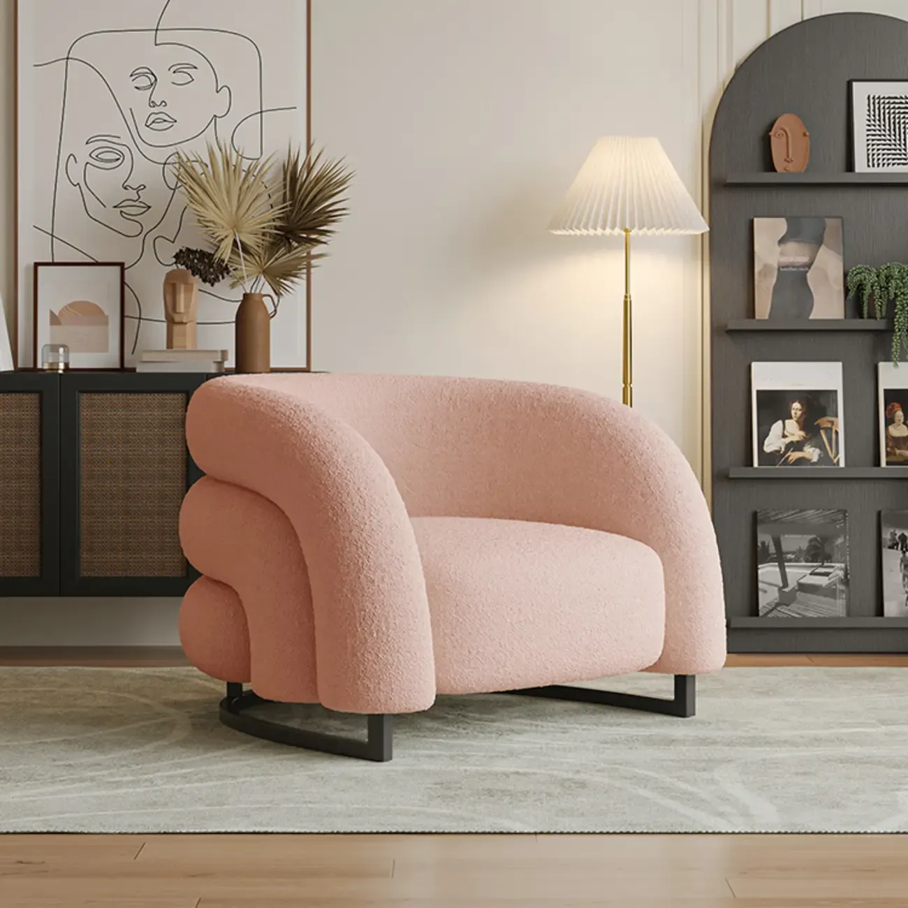 Nordic Metal Velvet Accent Chair with High-Back for Living Room Image - 1