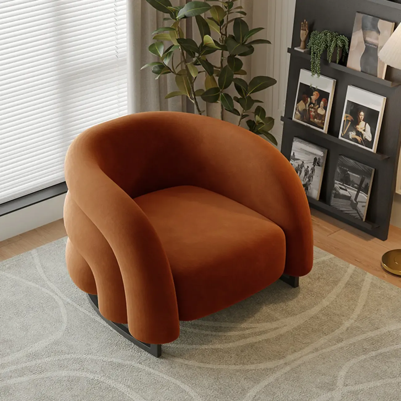 Nordic Metal Velvet Accent Chair with High-Back for Living Room Image - 7
