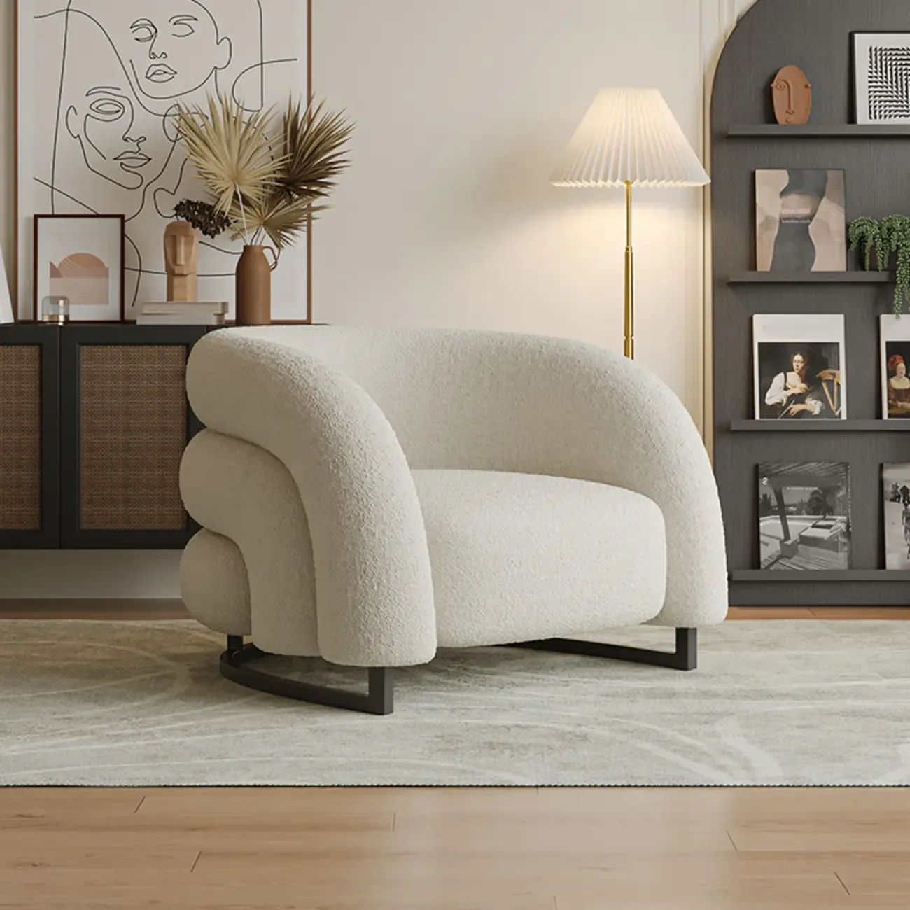 Nordic Metal Velvet Accent Chair with High-Back for Living Room Image - 9