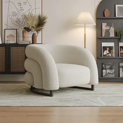 Nordic Metal Velvet Accent Chair with High-Back for Living Room Image - 9