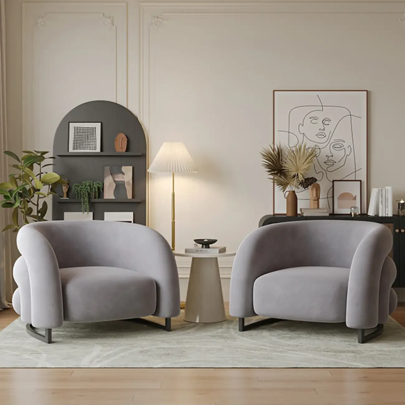 Nordic Metal Velvet Accent Chair with High-Back for Living Room Image - 10