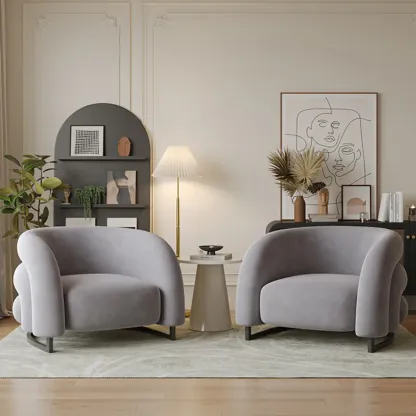 Nordic Metal Velvet Accent Chair with High-Back for Living Room Image - 10