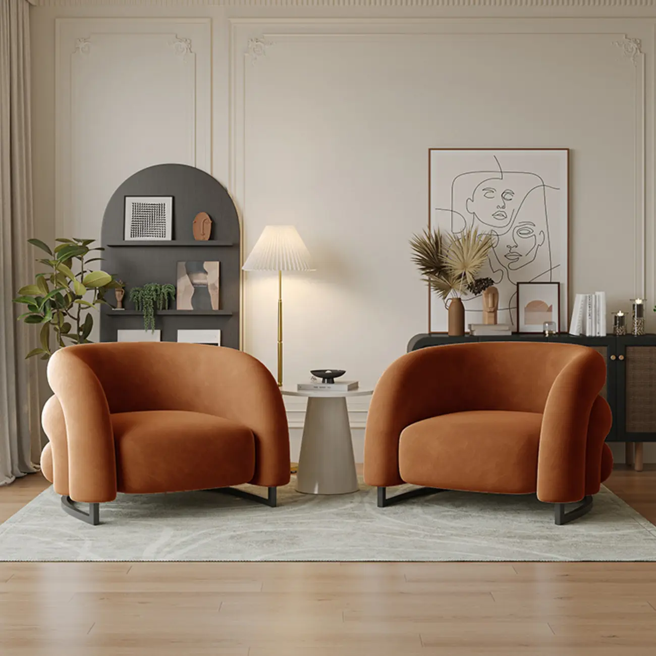 Nordic Metal Velvet Accent Chair with High-Back for Living Room Image - 11 | homeyfad