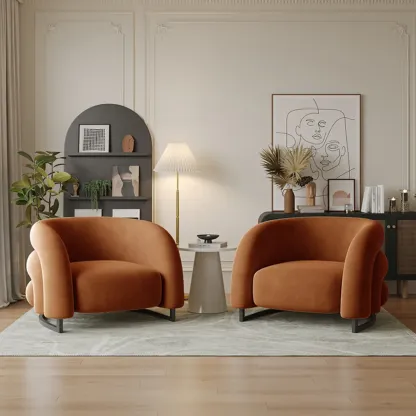 Nordic Metal Velvet Accent Chair with High-Back for Living Room Image - 11