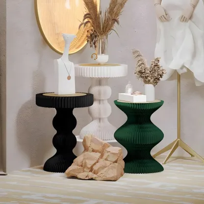 Round Metal Foldable End Table with Pedestal Base Image - 1