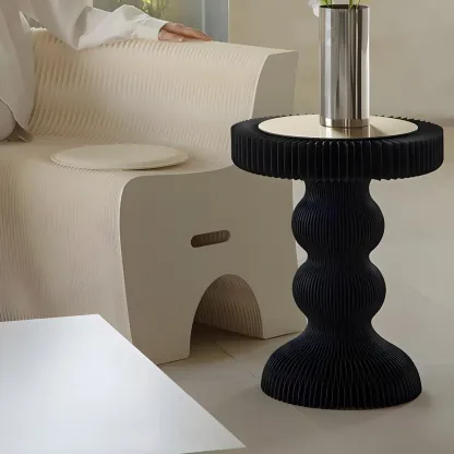 Round Metal Foldable End Table with Pedestal Base Image - 7