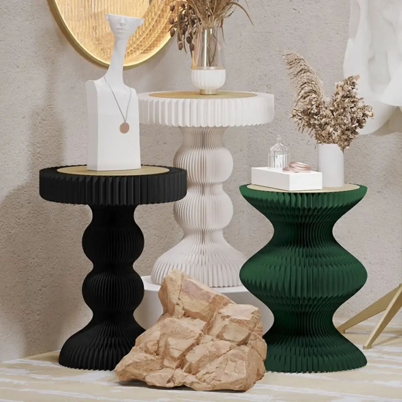 Round Metal Foldable End Table with Pedestal Base Image - 2