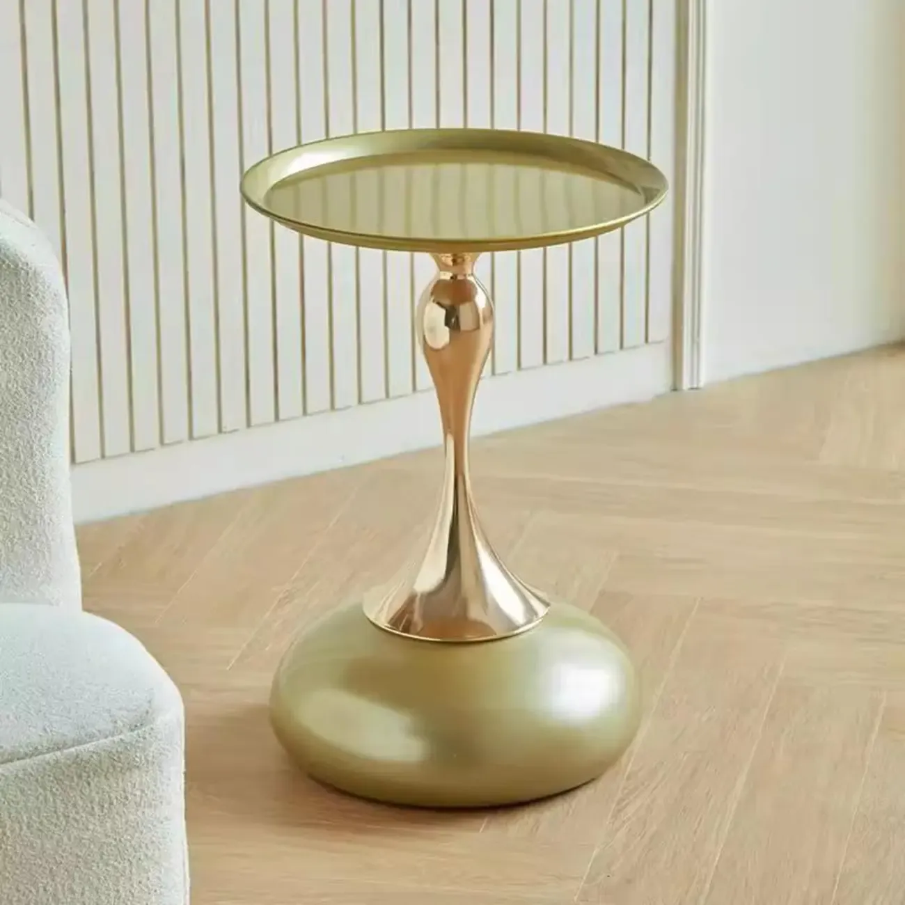 Elegant Stainless Steel Round End Table with Accent Decor Image - 2