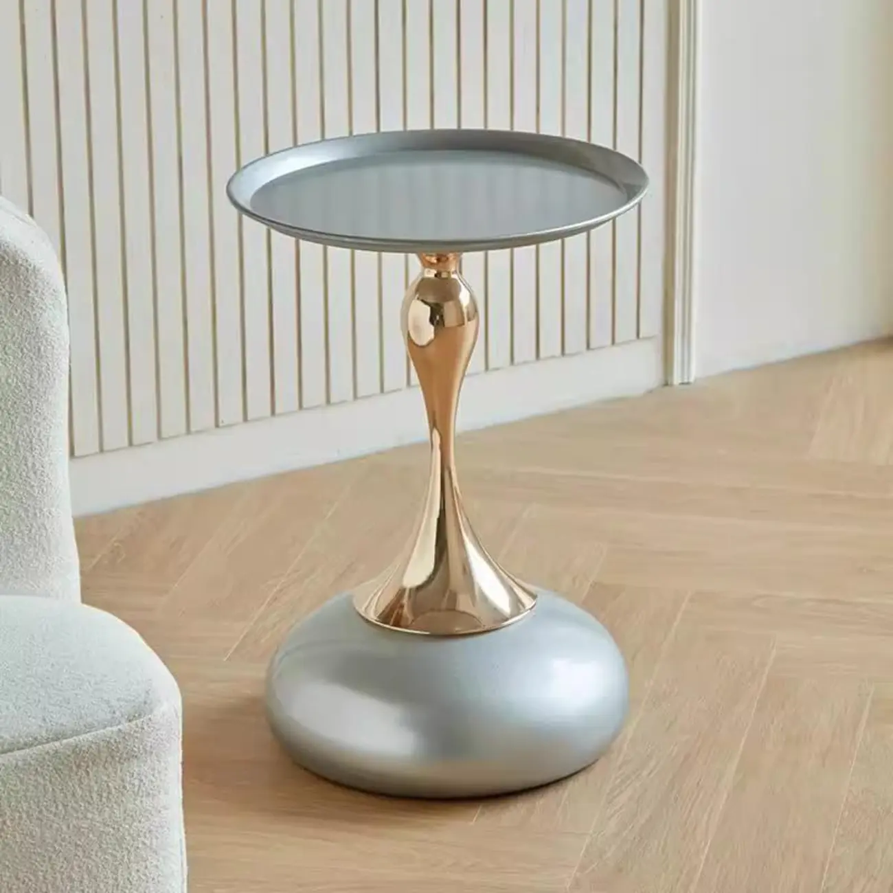 Elegant Stainless Steel Round End Table with Accent Decor Image - 3 | homeyfad