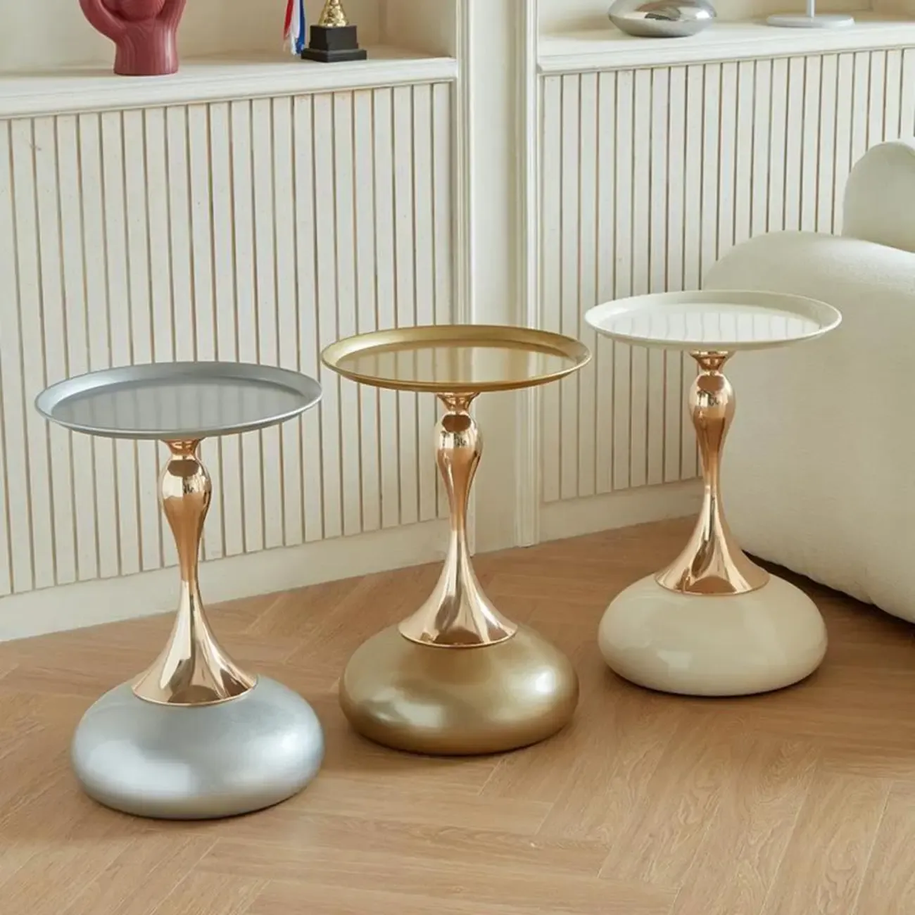 Elegant Stainless Steel Round End Table with Accent Decor Image - 4