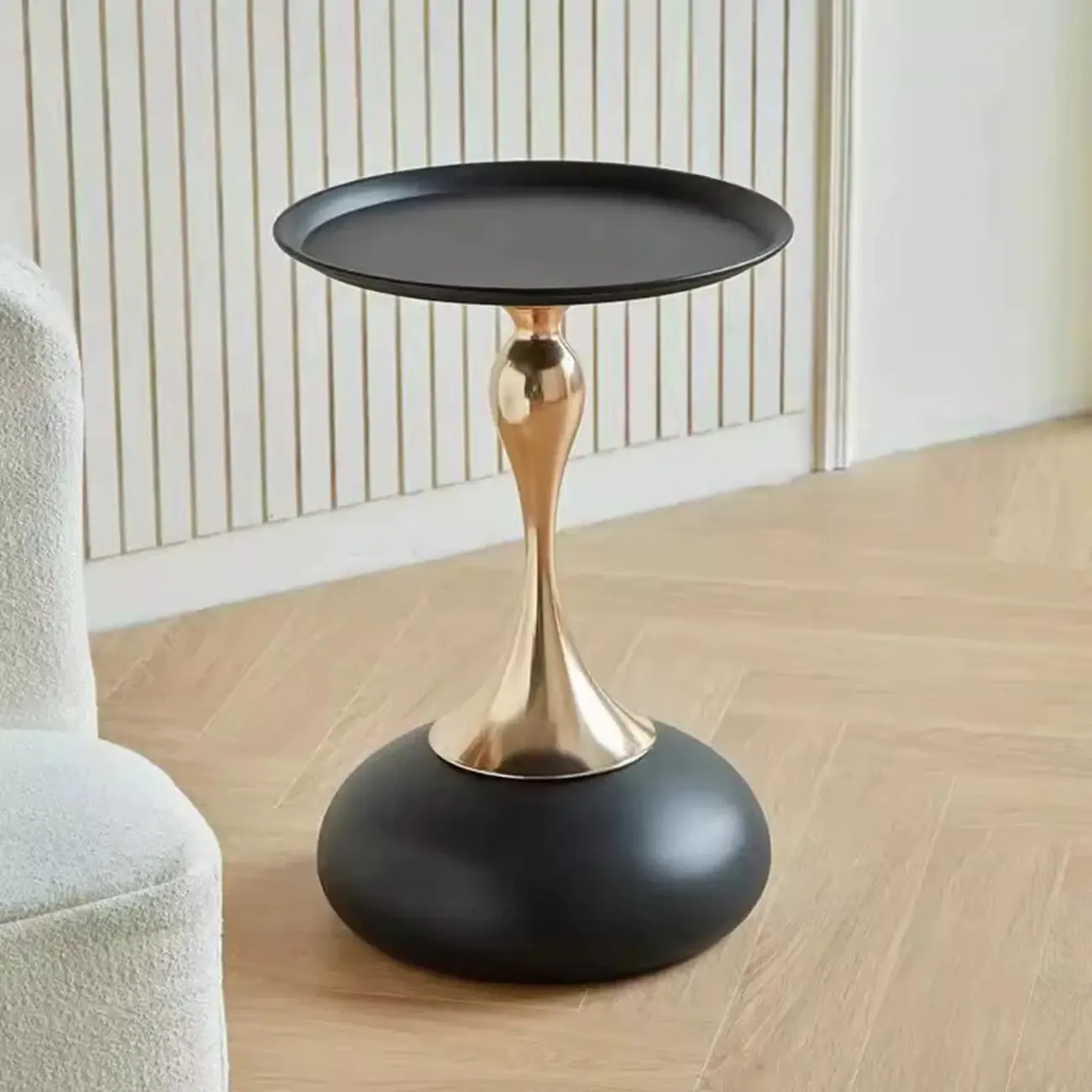 Elegant Stainless Steel Round End Table with Accent Decor Image - 5