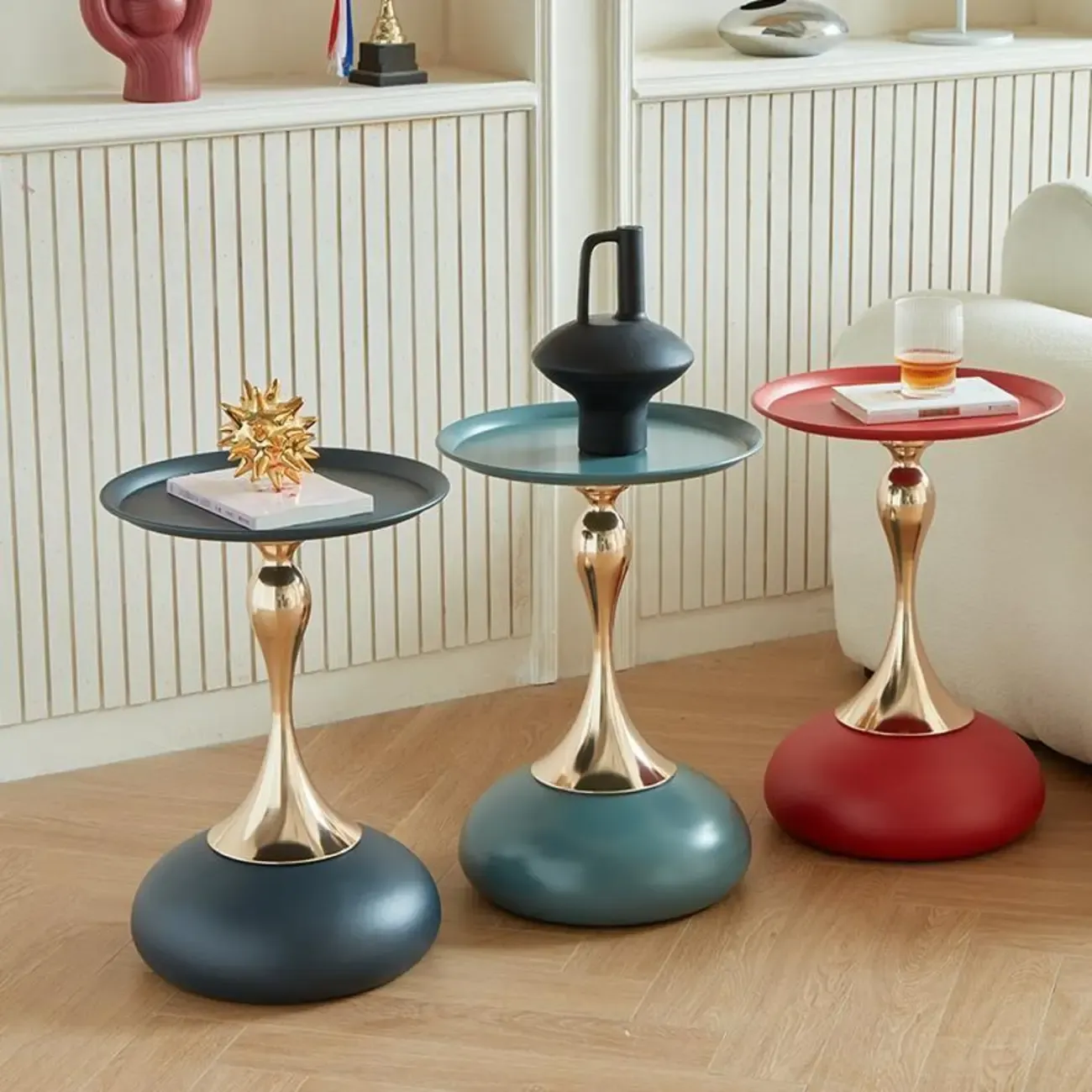 Elegant Stainless Steel Round End Table with Accent Decor Image - 6