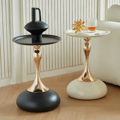 Elegant Stainless Steel Round End Table with Accent Decor Image - 8