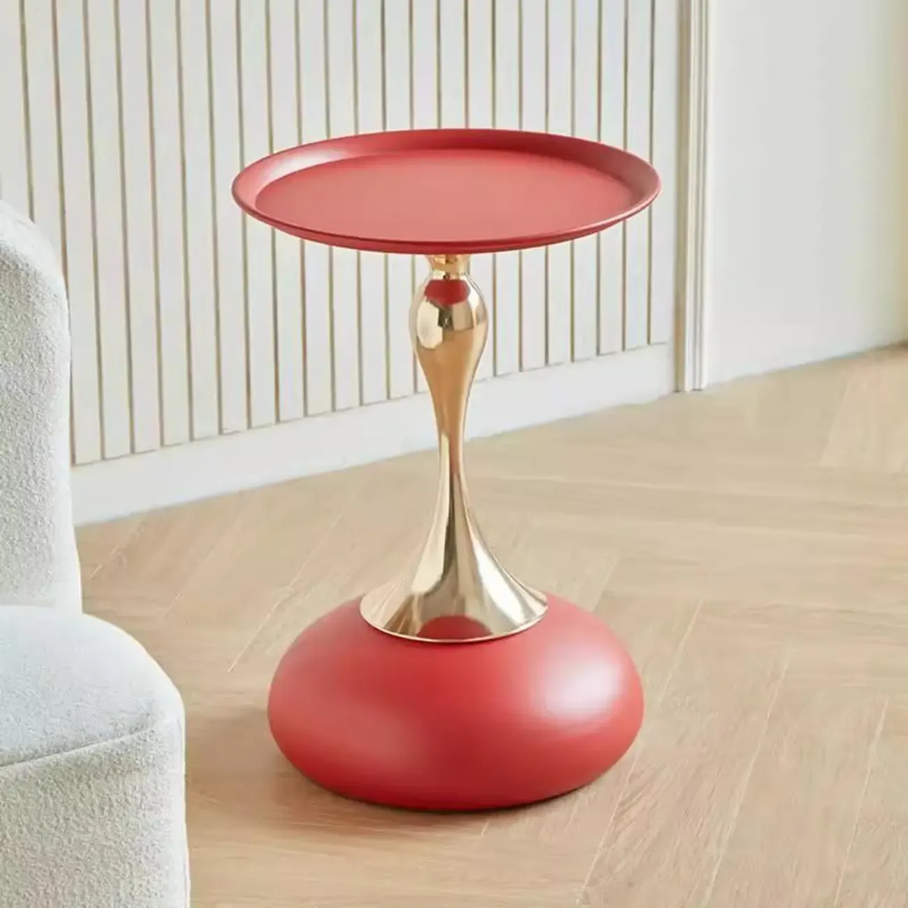 Elegant Stainless Steel Round End Table with Accent Decor Image - 9