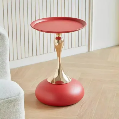 Elegant Stainless Steel Round End Table with Accent Decor Image - 9