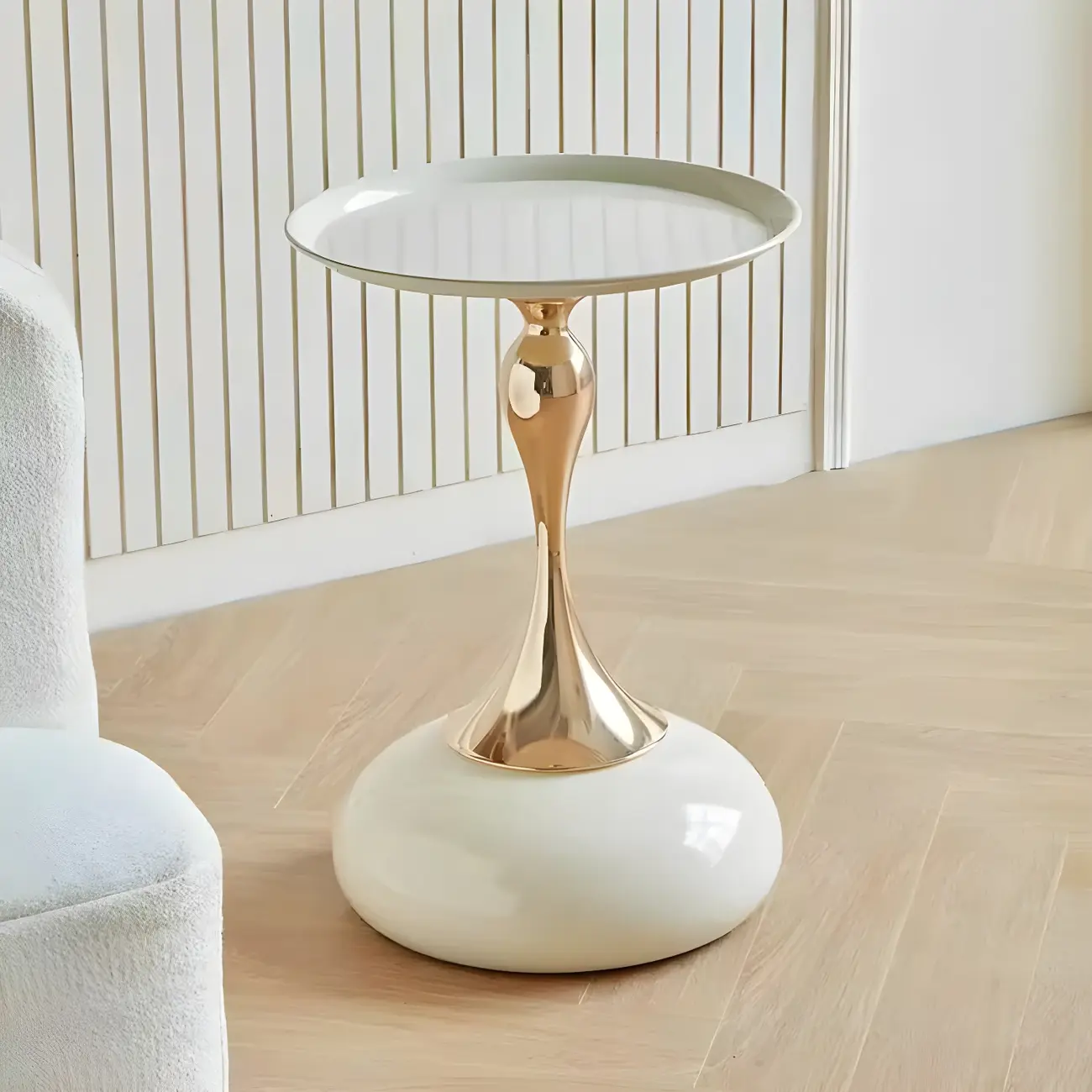 Elegant Stainless Steel Round End Table with Accent Decor Image - 11 | homeyfad