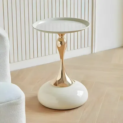 Elegant Stainless Steel Round End Table with Accent Decor Image - 11