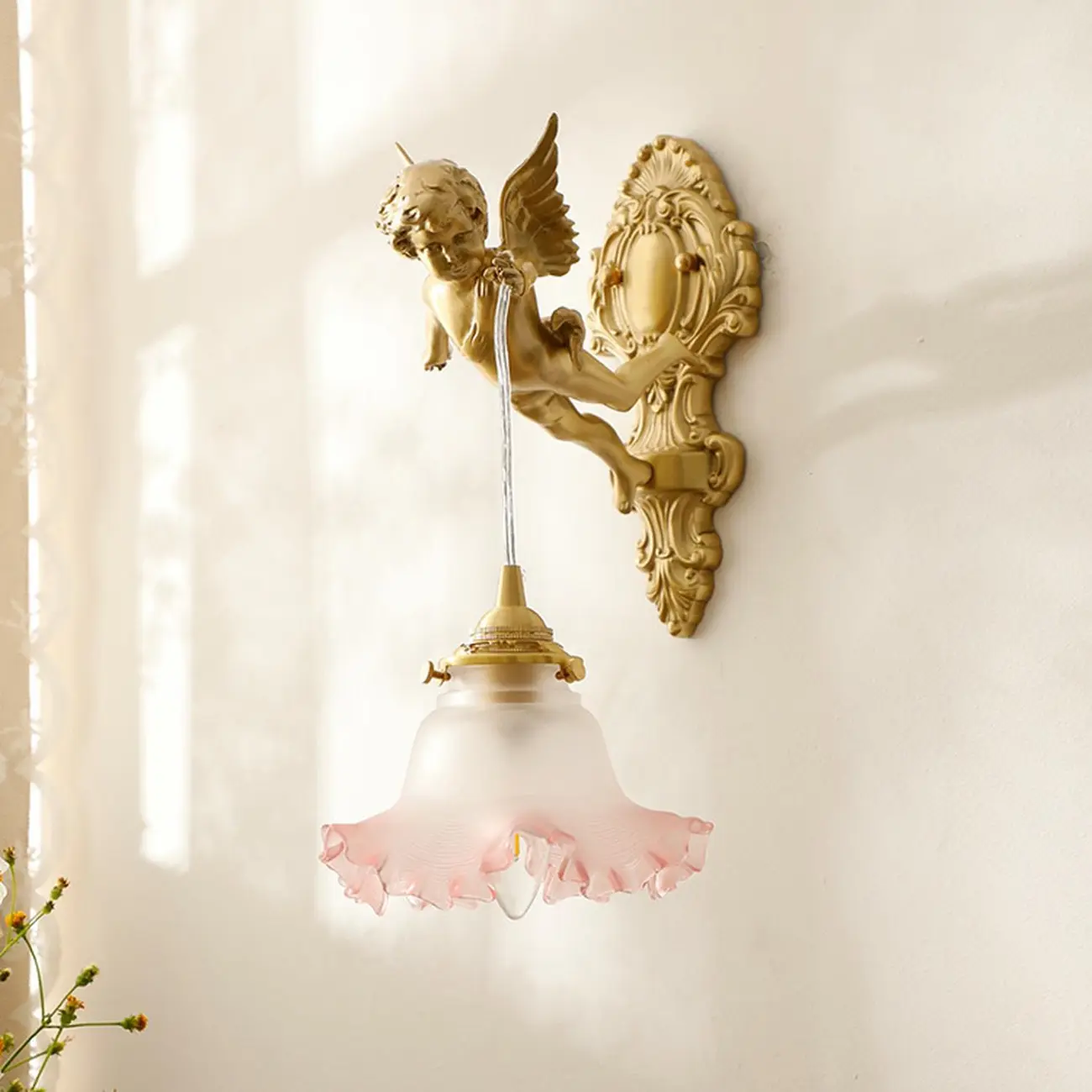 Artistic Vintage Gold Angel Wall Sconce with Crystal Shade | homeyfad