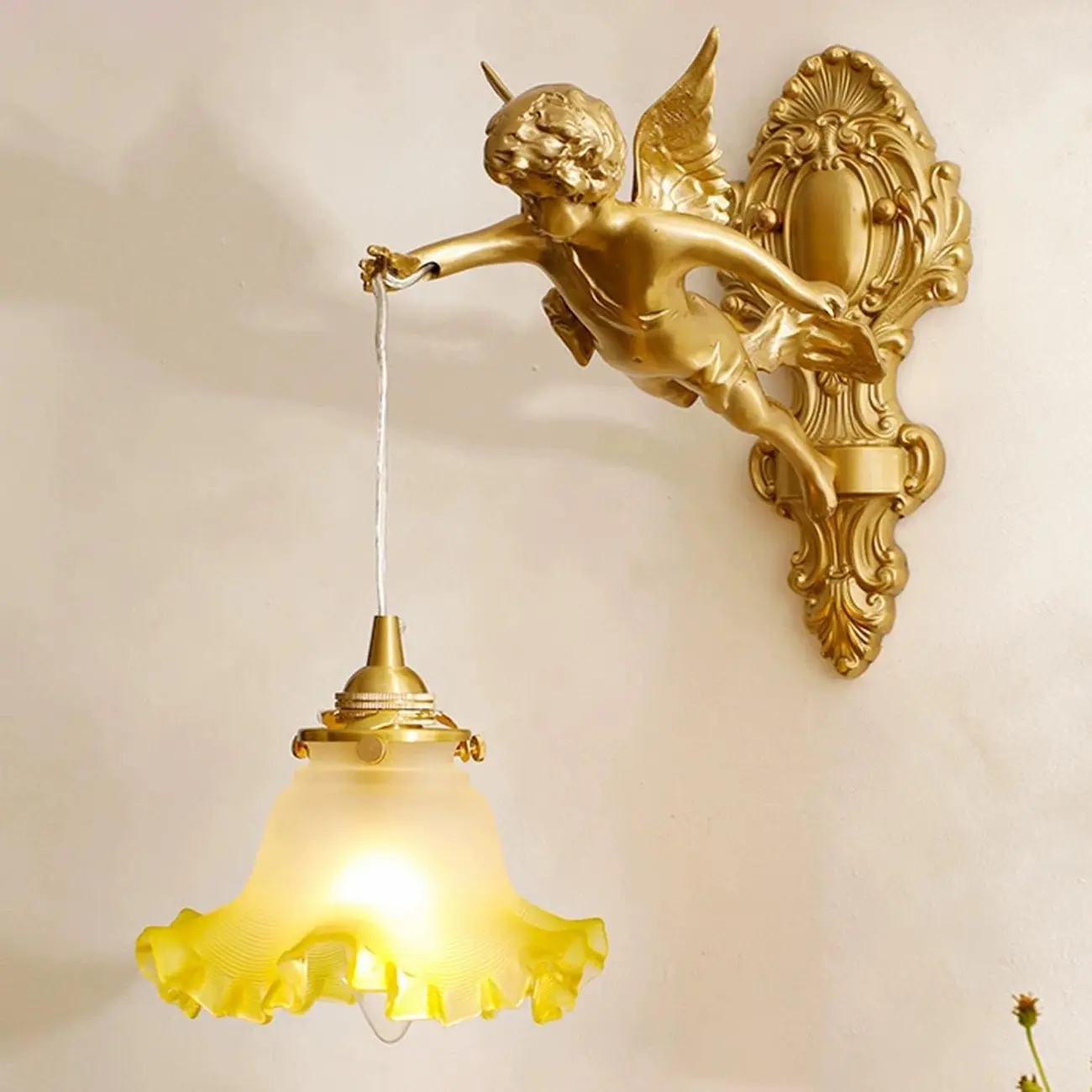 Artistic Vintage Gold Angel Wall Sconce with Crystal Shade | homeyfad
