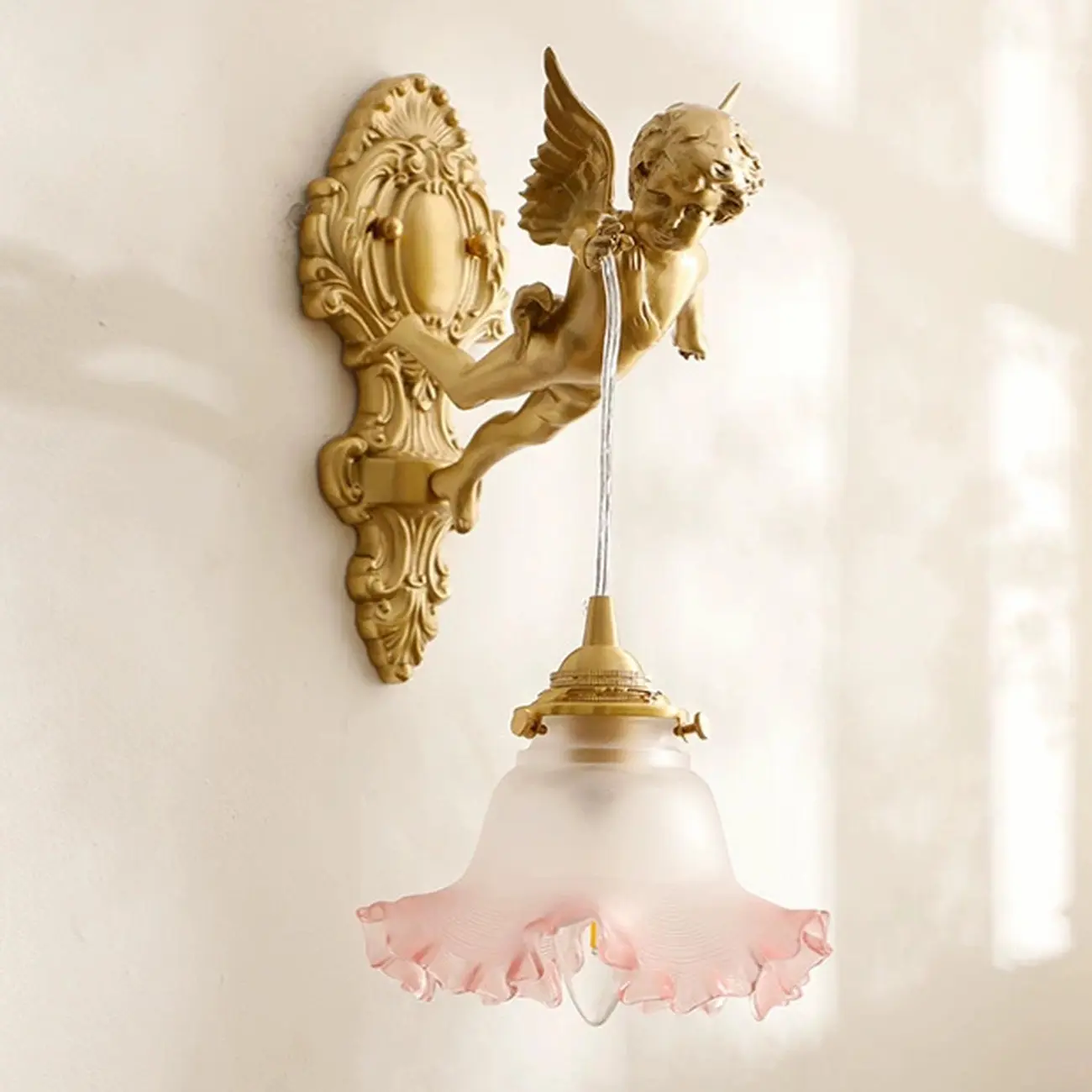 Artistic Vintage Gold Angel Wall Sconce with Crystal Shade | homeyfad