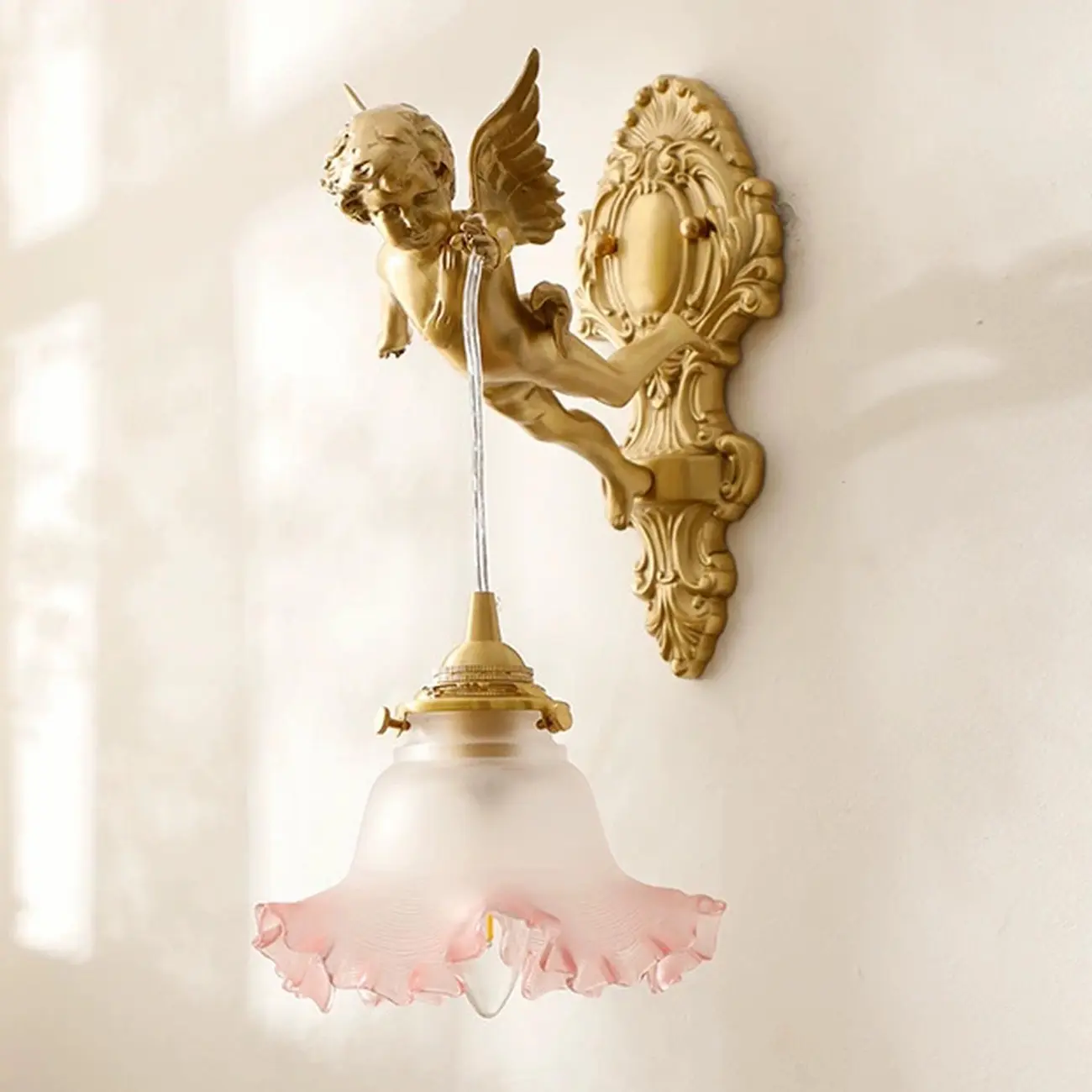 Artistic Vintage Gold Angel Wall Sconce with Crystal Shade | homeyfad